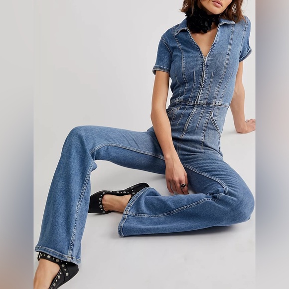 Free People Blue Denim Jumpsuit - Picture 3 of 13